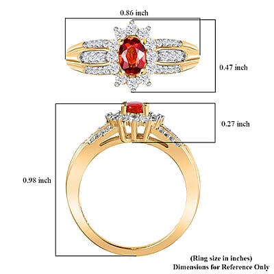 AAA Red Sapphire and White Zircon Sunburst Ring in Vermeil Yellow Gold Over Sterling Silver (Size 10.0) 1.15 ctw