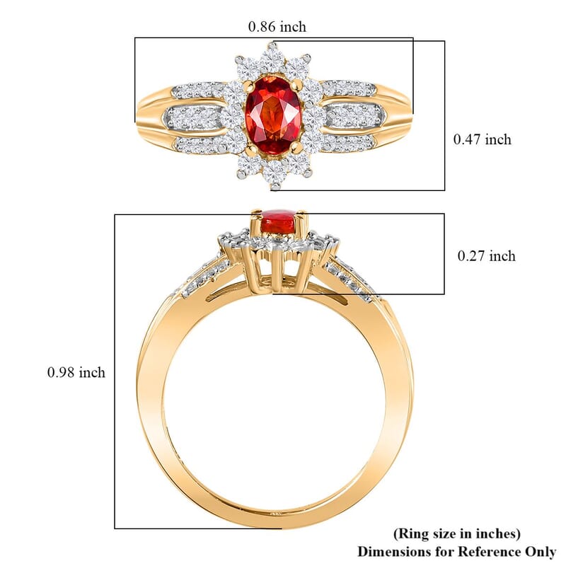 AAA Red Sapphire and White Zircon Sunburst Ring in Vermeil Yellow Gold Over Sterling Silver (Size 10.0) 1.15 ctw