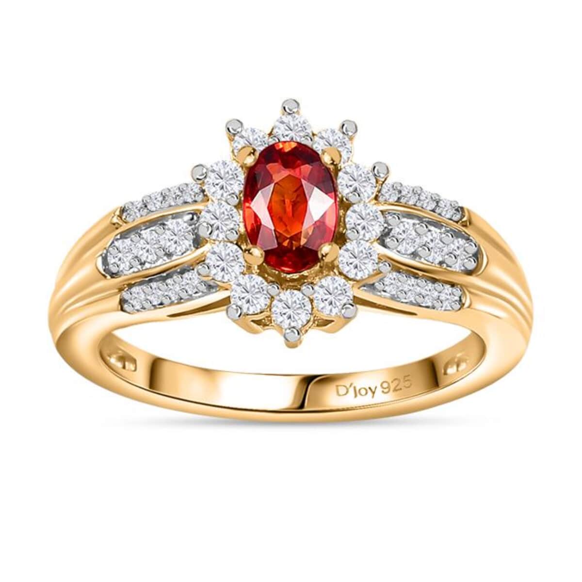 AAA Red Sapphire and White Zircon Sunburst Ring in Vermeil Yellow Gold Over Sterling Silver (Size 7.0) 1.15 ctw image number 0