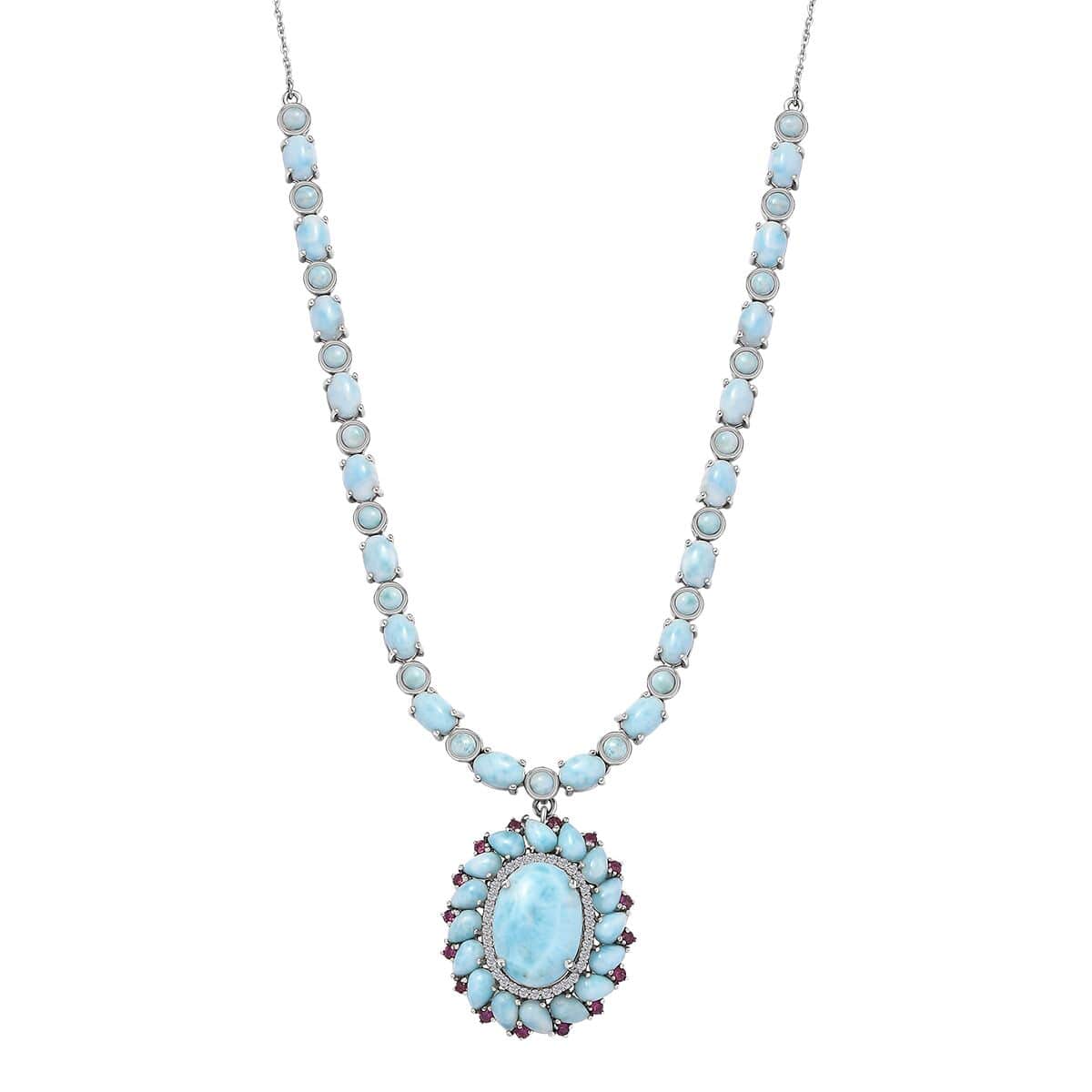 Larimar and Multi Gemstone Flower Necklace 18-20 Inches in Platinum Over Sterling Silver 43.65 ctw image number 0