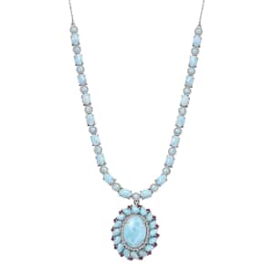 Larimar and Multi Gemstone Flower Necklace 18-20 Inches in Platinum Over Sterling Silver 43.65 ctw