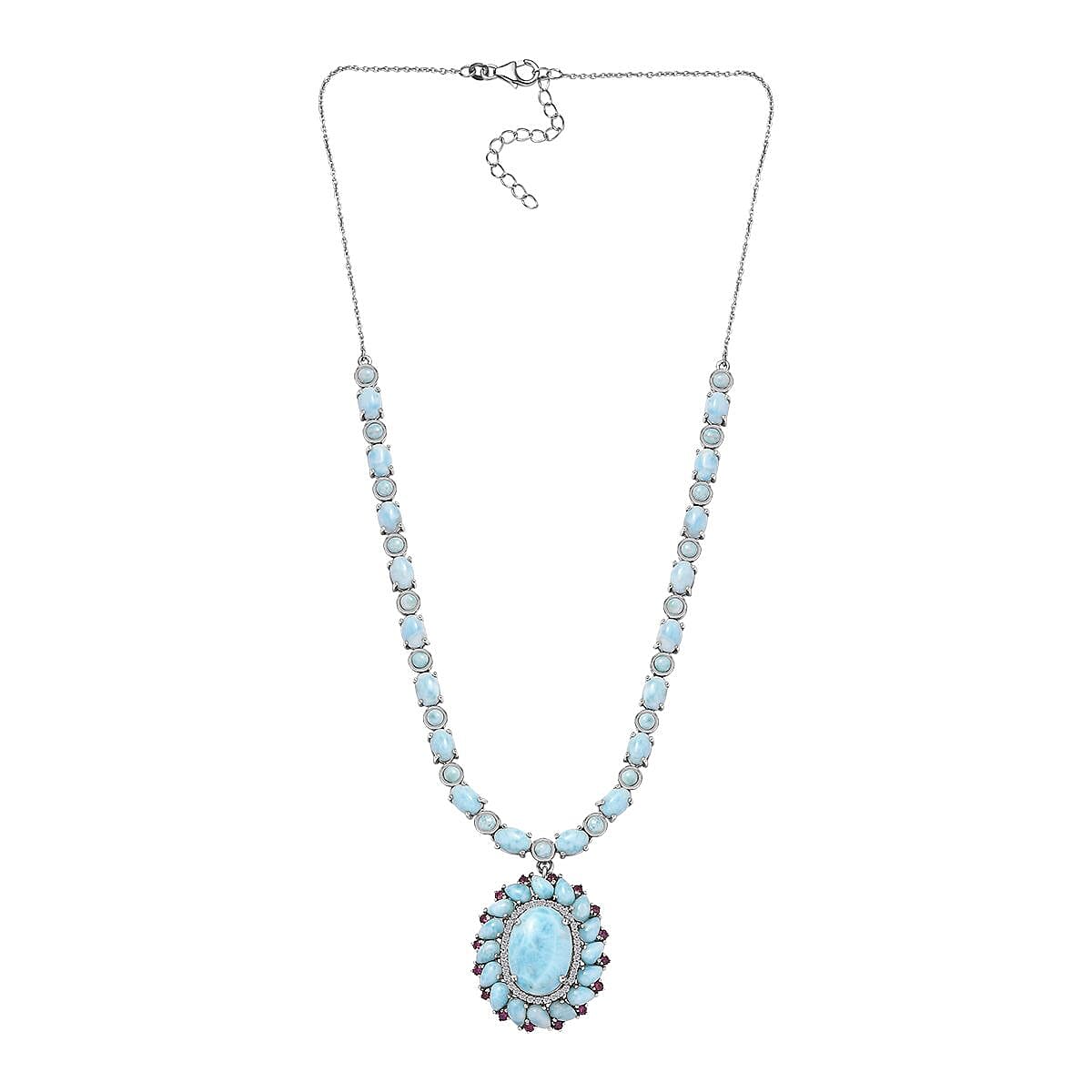 Larimar and Multi Gemstone Flower Necklace 18-20 Inches in Platinum Over Sterling Silver 43.65 ctw