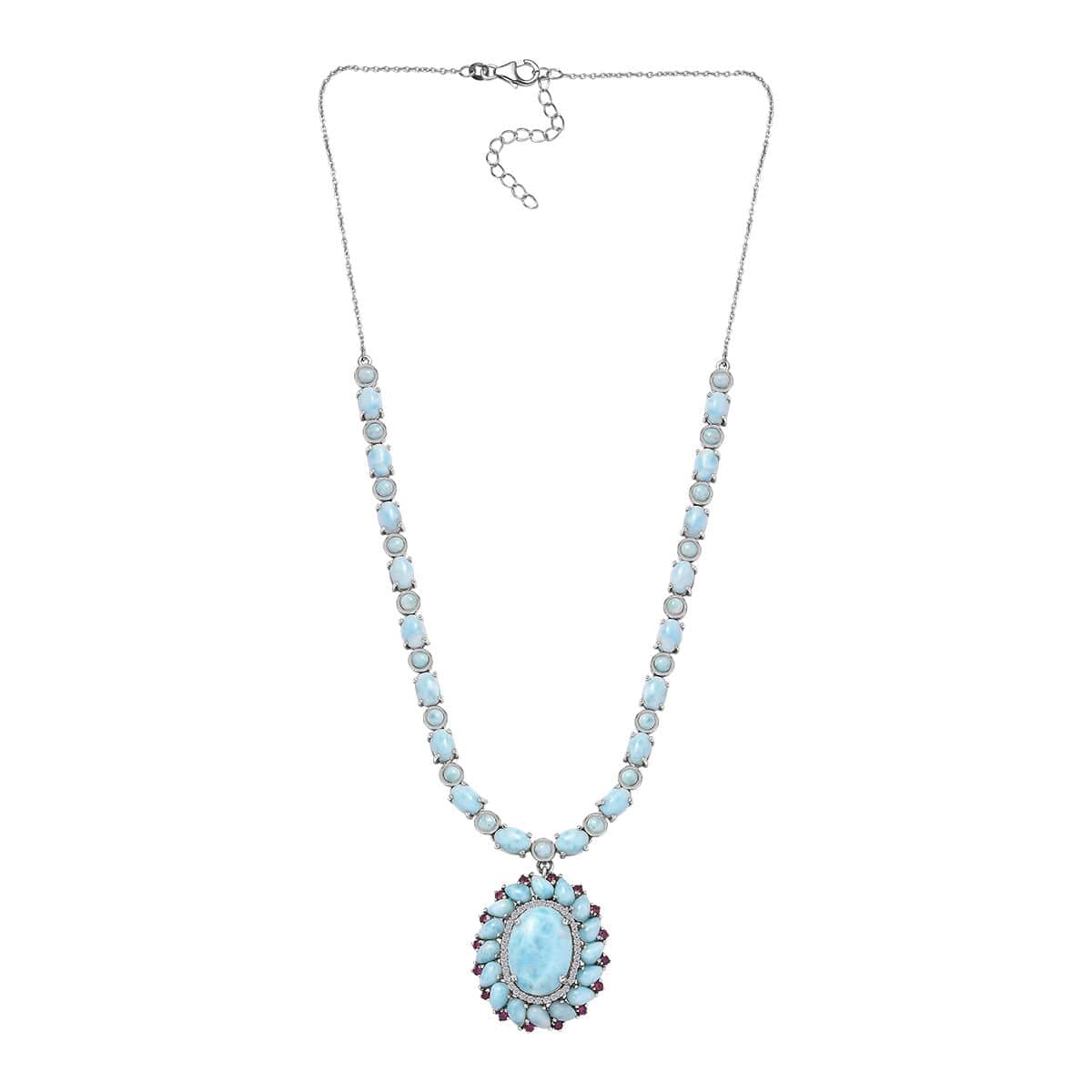 Larimar and Multi Gemstone Flower Necklace 18-20 Inches in Platinum Over Sterling Silver 43.65 ctw image number 3