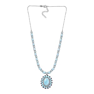 Larimar and Multi Gemstone Flower Necklace 18-20 Inches in Platinum Over Sterling Silver 43.65 ctw