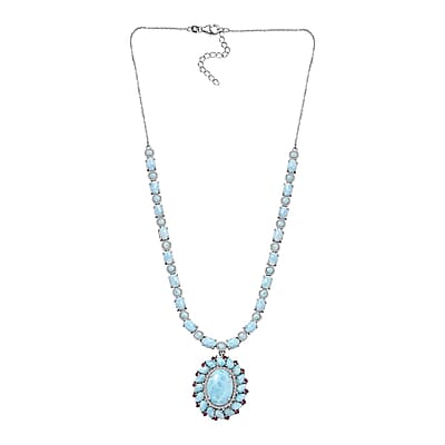 Larimar and Multi Gemstone Flower Necklace 18-20 Inches in Platinum Over Sterling Silver 43.65 ctw