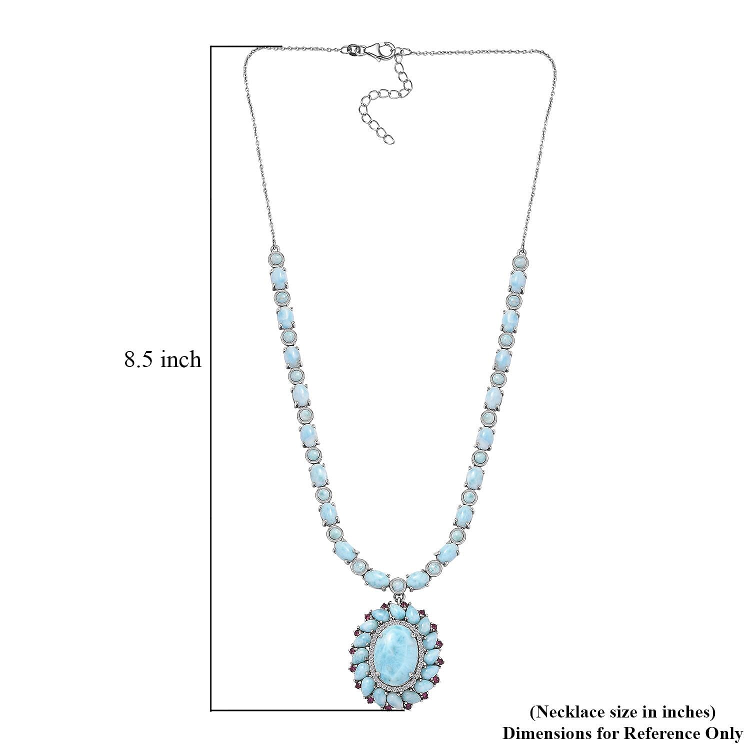 Larimar and Multi Gemstone Flower Necklace 18-20 Inches in Platinum Over Sterling Silver 43.65 ctw