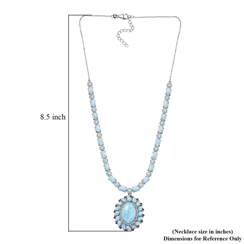 Larimar and Multi Gemstone Flower Necklace 18-20 Inches in Platinum Over Sterling Silver 43.65 ctw