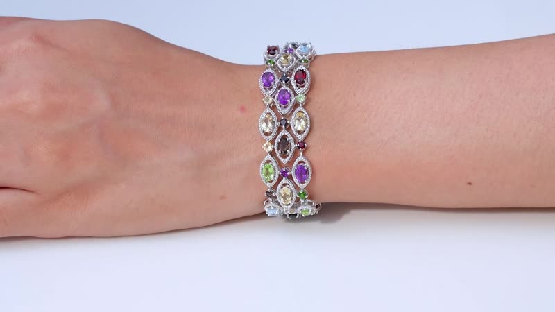 Multi Gemstone Bracelet in Platinum Over Sterling Silver (6.50 In) 19.10 ctw