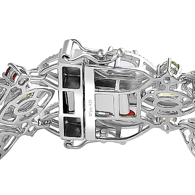 Multi Gemstone 3 Row Bracelet in Platinum Over Sterling Silver (6.50 In) 19.10 ctw