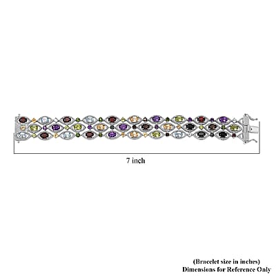 Multi Gemstone 3 Row Bracelet in Platinum Over Sterling Silver (6.50 In) 19.10 ctw
