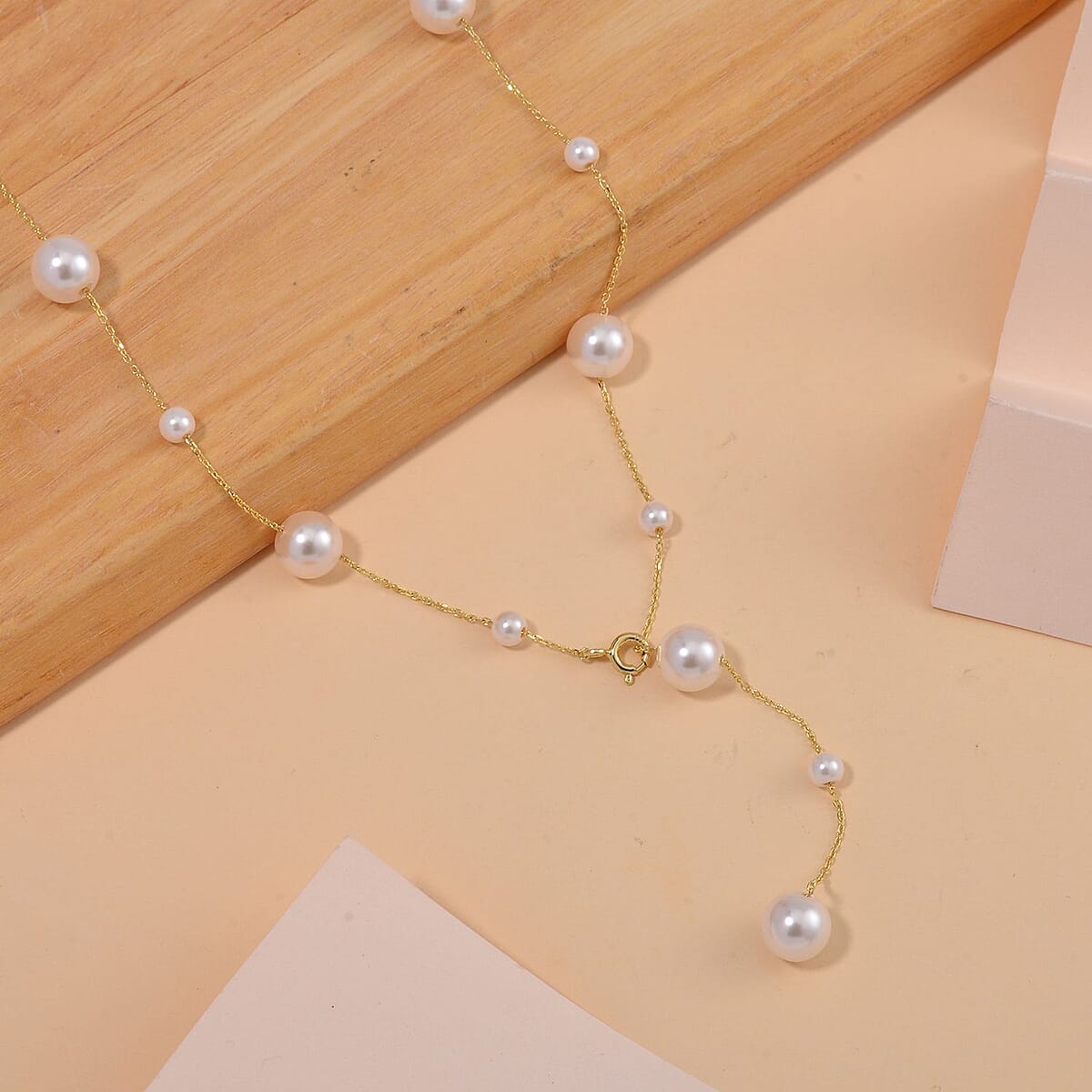 White Puka Shell Pearl Necklace in 14K YG Sterling Silver 22 Inches image number 1