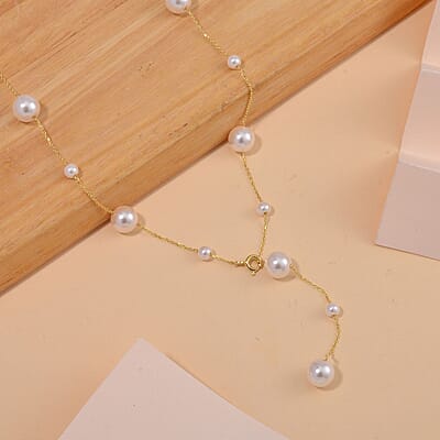White Puka Shell Pearl Necklace in 14K YG Sterling Silver 22 Inches