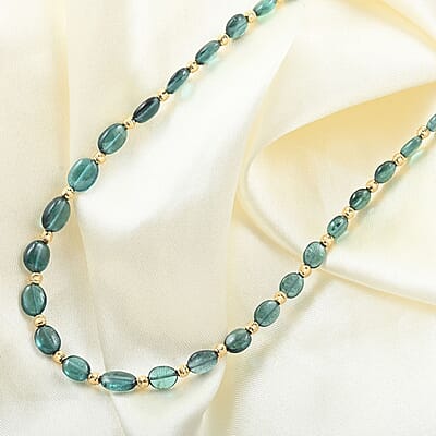 Certified & Appraised Iliana 18K Yellow Gold AAA Monte Belo Indicolite Beaded Graduation Necklace 18-20 Inches 43.00 ctw