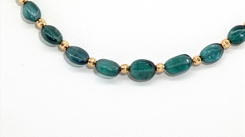 Certified & Appraised Iliana 18K Yellow Gold AAA Monte Belo Indicolite Beaded Graduation Necklace 18-20 Inches 43.00 ctw