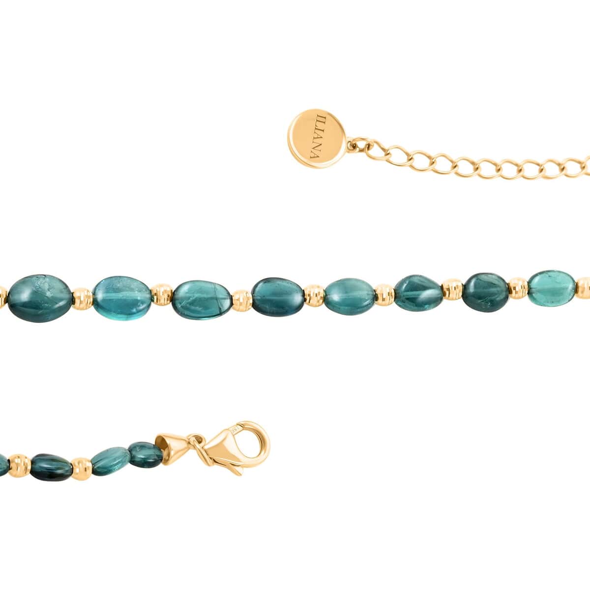 Certified & Appraised Iliana 18K Yellow Gold AAA Monte Belo Indicolite Beaded Graduation Necklace 18-20 Inches 43.00 ctw image number 3