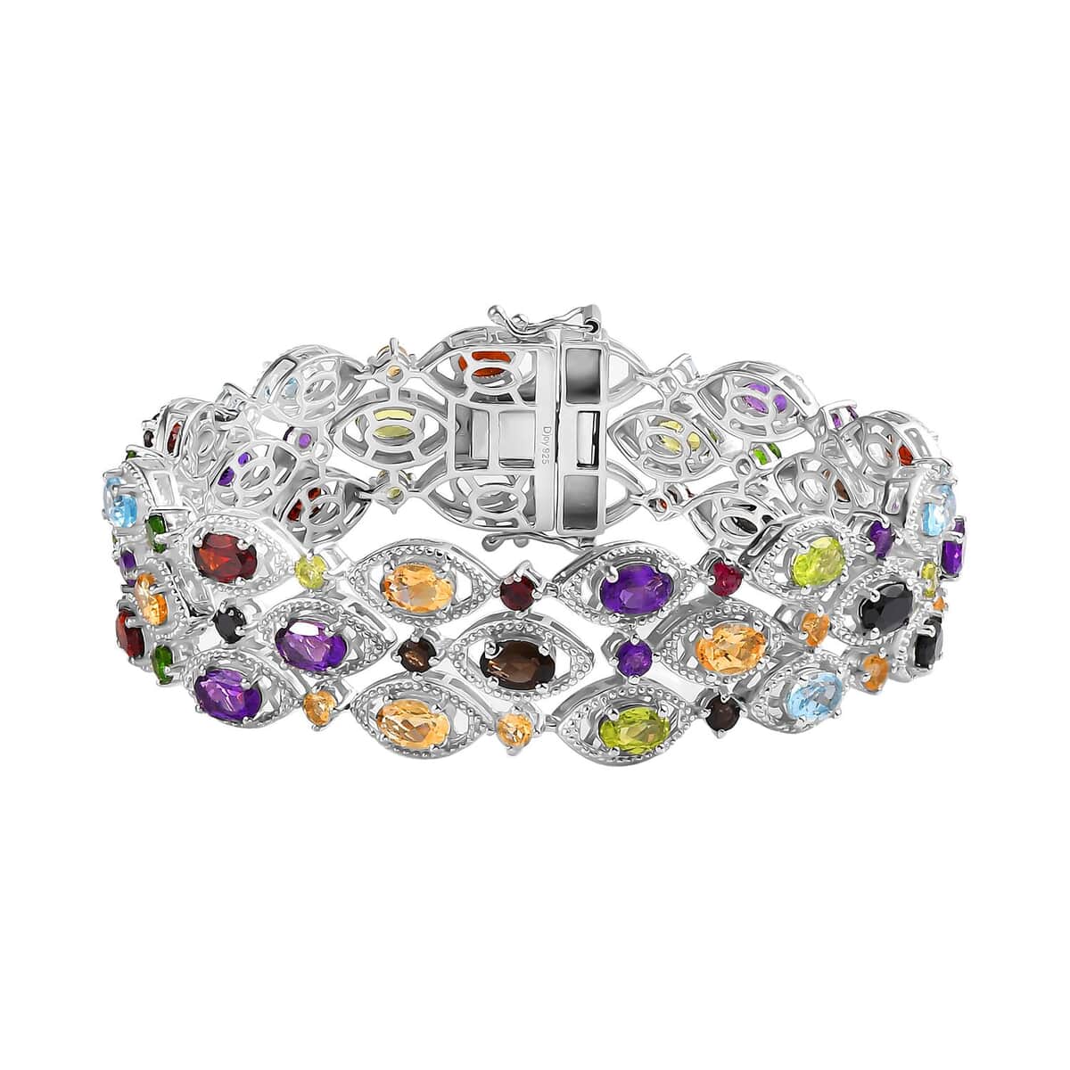 Multi Gemstone 3 Row Bracelet in Platinum Over Sterling Silver (7.25 In) 21.00 ctw image number 0