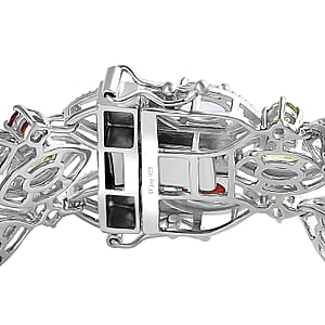 D'Joy Multi Gemstone 3 Row Bracelet in Platinum Over Sterling Silver (7.25 In) 21.00 ctw