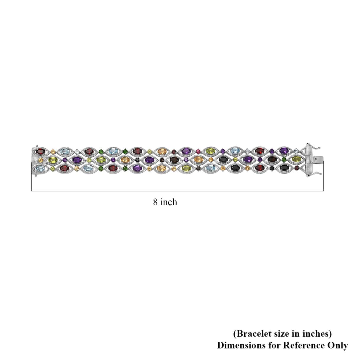 Multi Gemstone 3 Row Bracelet in Platinum Over Sterling Silver (7.25 In) 21.00 ctw image number 4