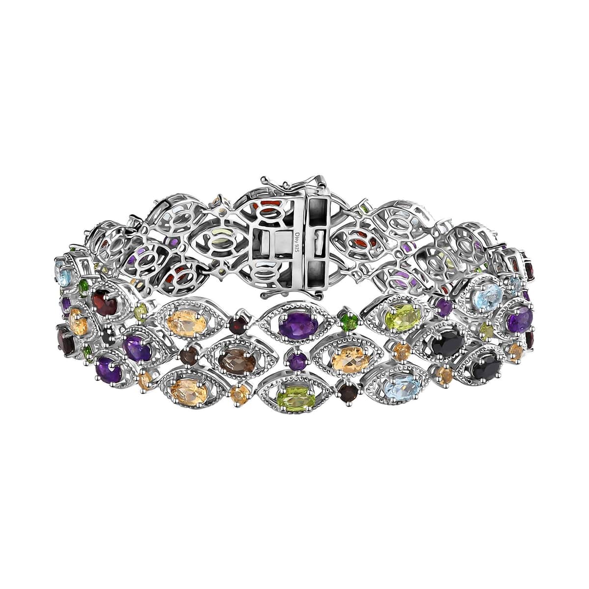 Multi Gemstone 3 Row Bracelet in Platinum Over Sterling Silver (8.00 In) 23.00 ctw image number 0