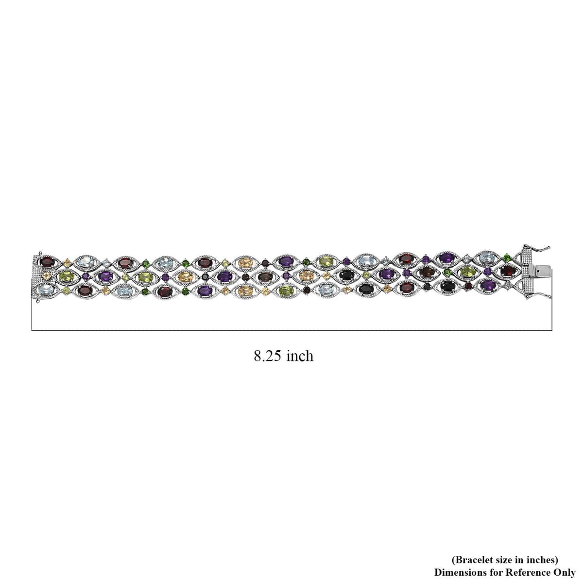 Multi Gemstone 3 Row Bracelet in Platinum Over Sterling Silver (8.00 In) 23.00 ctw image number 4