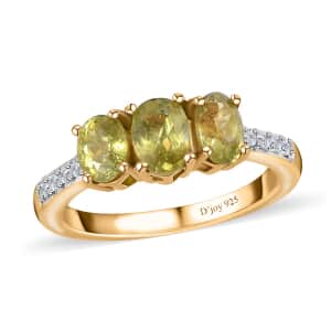 Premium Sava Sphen and White Zircon Trilogy Ring in Vermeil Yellow Gold Over Sterling Silver (Size 10.0) 1.40 ctw