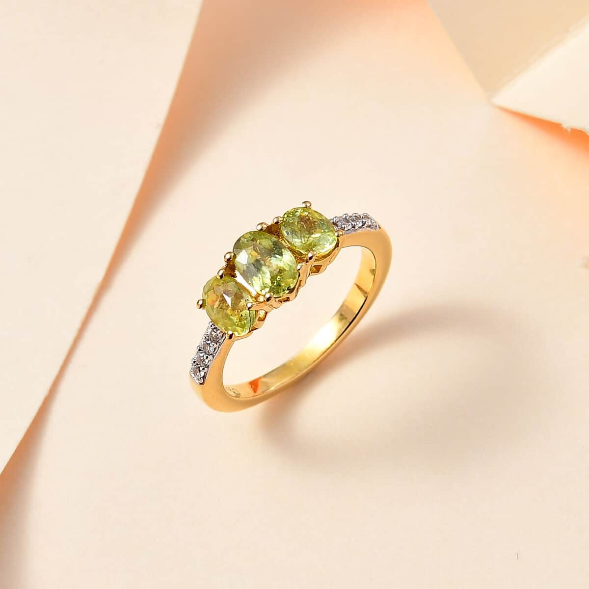 Premium Sava Sphene, White Zircon Triple Halo Ring in Vermeil YG Over Sterling Silver (Size 10.0) 1.40 ctw image number 1