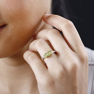 Premium Sava Sphen and White Zircon Trilogy Ring in Vermeil Yellow Gold Over Sterling Silver (Size 10.0) 1.40 ctw
