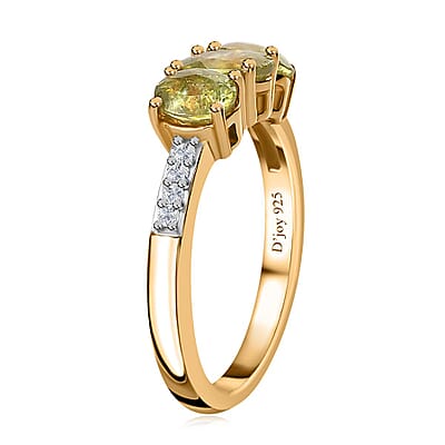 Premium Sava Sphen and White Zircon Trilogy Ring in Vermeil Yellow Gold Over Sterling Silver (Size 10.0) 1.40 ctw