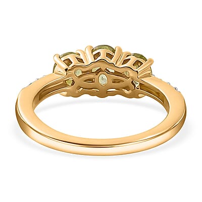 Premium Sava Sphen and White Zircon Trilogy Ring in Vermeil Yellow Gold Over Sterling Silver (Size 10.0) 1.40 ctw
