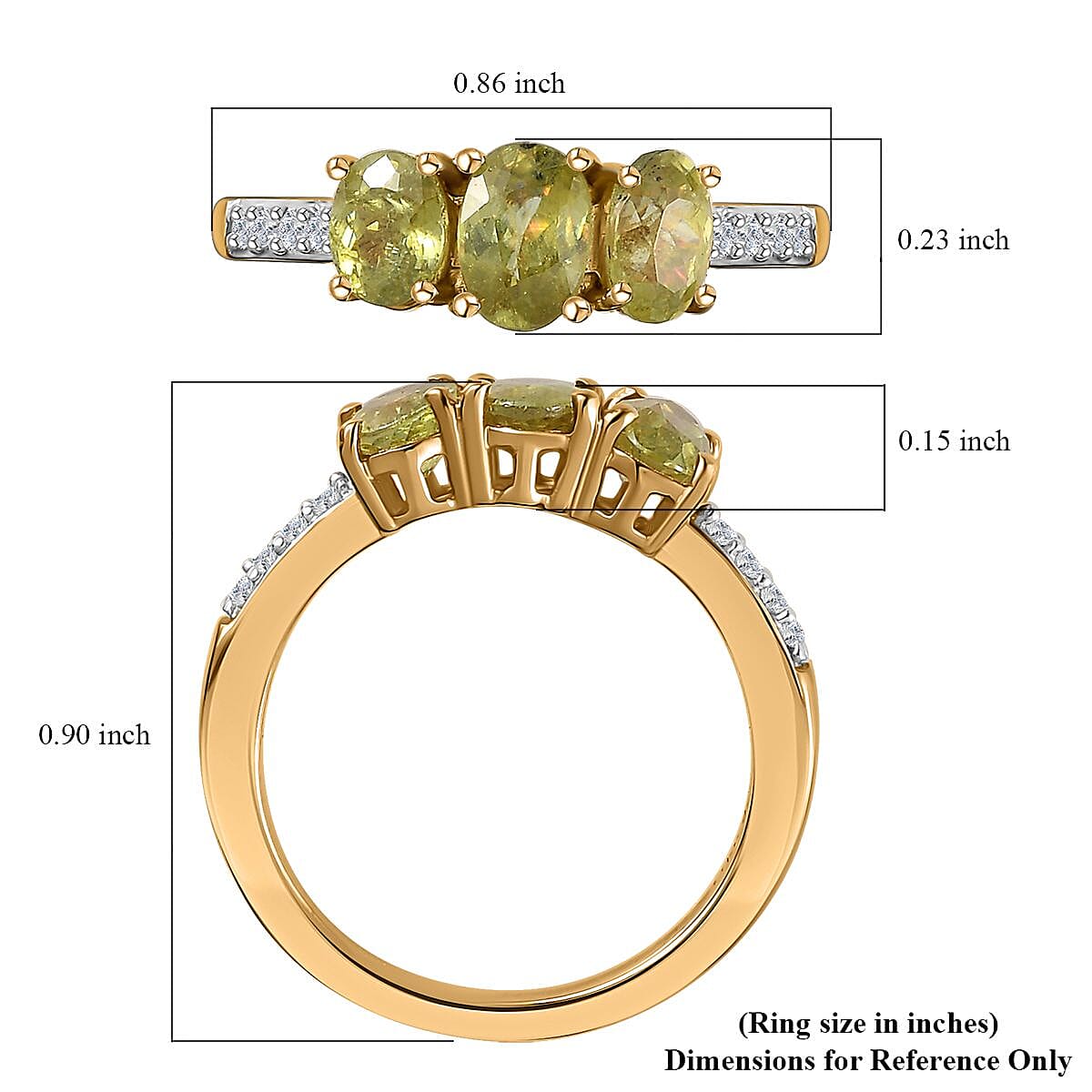 Premium Sava Sphen and White Zircon Trilogy Ring in Vermeil Yellow Gold Over Sterling Silver (Size 10.0) 1.40 ctw