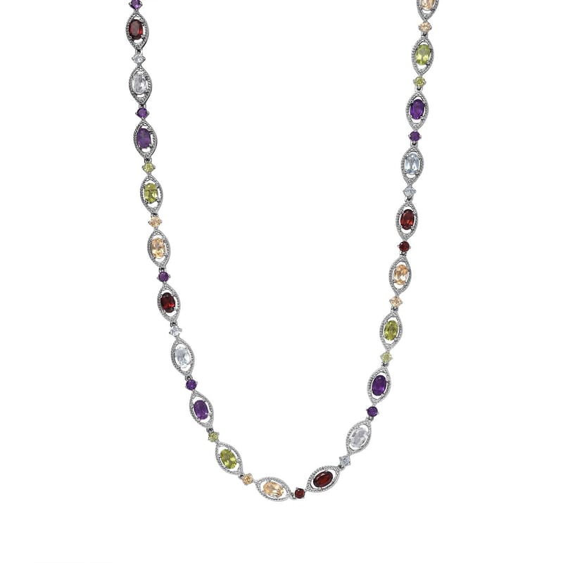 D'Joy Multi Gemstone 15.85 ctw Necklace 18 Inches in Platinum Over Sterling Silver 