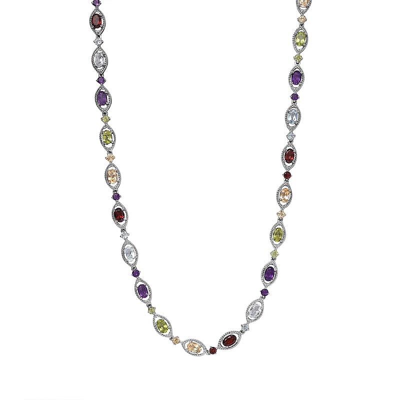 D'Joy Multi Gemstone 15.85 ctw Necklace 18 Inches in Platinum Over Sterling Silver 