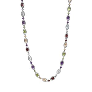Multi Gemstone Necklace 18 Inches in Platinum Over Sterling Silver 15.85 ctw