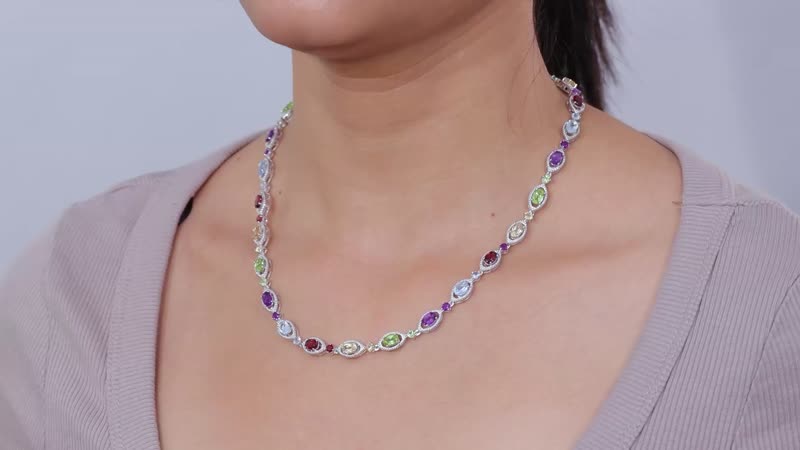 Multi Gemstone Necklace 18 Inches in Platinum Over Sterling Silver 15.85 ctw