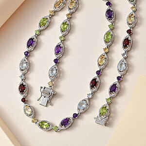 D'Joy Multi Gemstone 15.85 ctw Necklace 18 Inches in Platinum Over Sterling Silver 