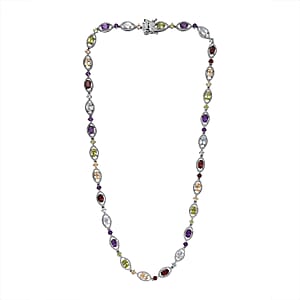 D'Joy Multi Gemstone 15.85 ctw Necklace 18 Inches in Platinum Over Sterling Silver 