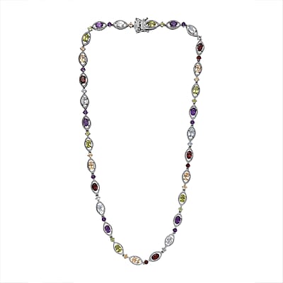 D'Joy Multi Gemstone 15.85 ctw Necklace 18 Inches in Platinum Over Sterling Silver 
