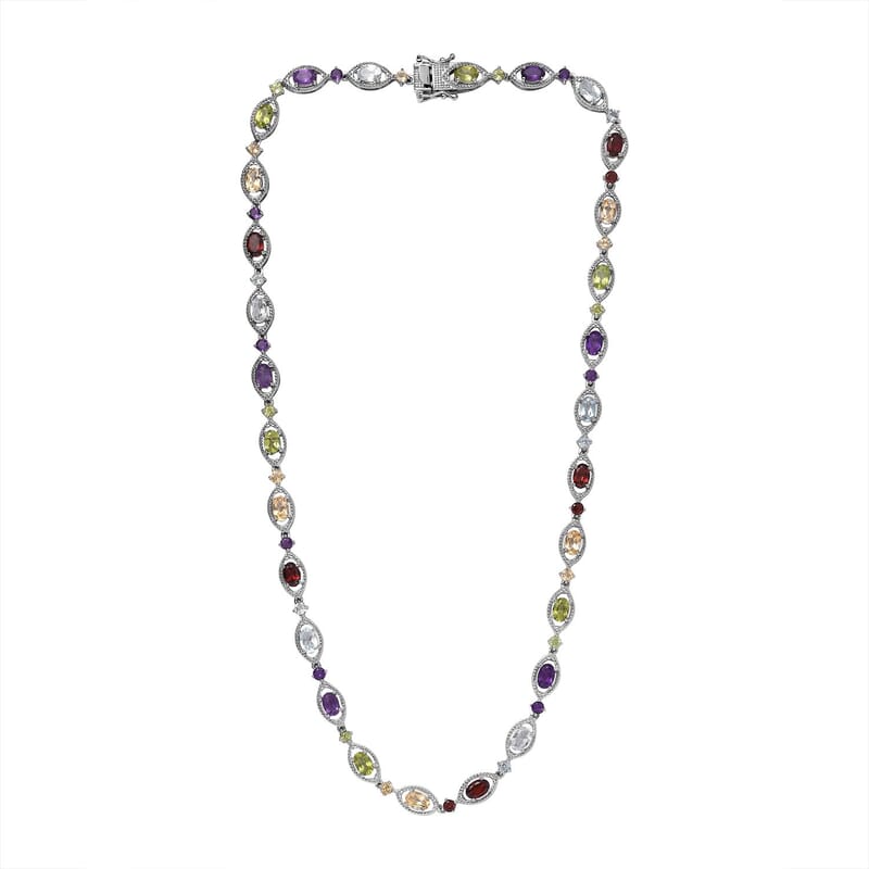 D'Joy Multi Gemstone 15.85 ctw Necklace 18 Inches in Platinum Over Sterling Silver 