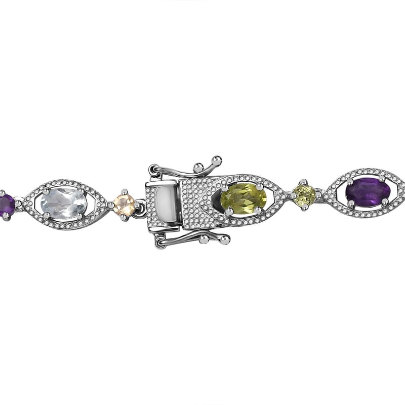 D'Joy Multi Gemstone 15.85 ctw Necklace 18 Inches in Platinum Over Sterling Silver 