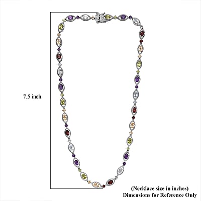 D'Joy Multi Gemstone 15.85 ctw Necklace 18 Inches in Platinum Over Sterling Silver 