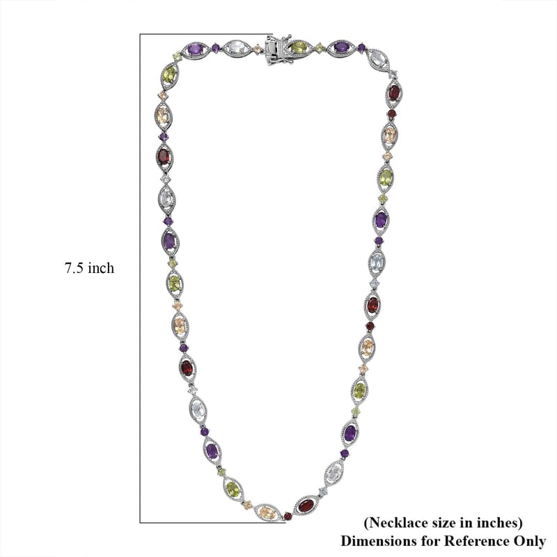 D'Joy Multi Gemstone 15.85 ctw Necklace 18 Inches in Platinum Over Sterling Silver 