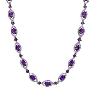 African Amethyst Necklace 18 Inches in Platinum Over Sterling Silver 14.40 ctw