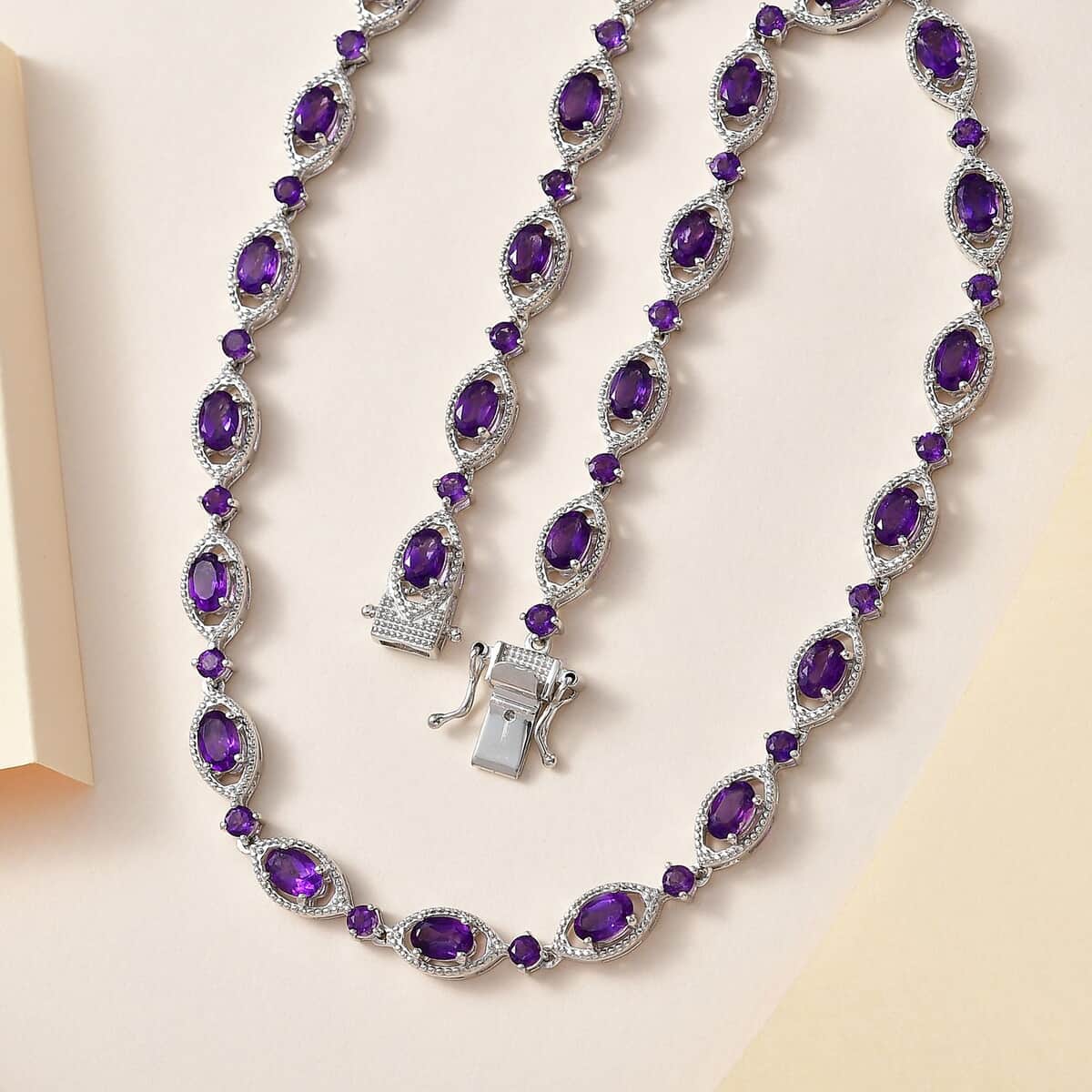 African Amethyst Necklace 18 Inches in Platinum Over Sterling Silver 14.40 ctw image number 1