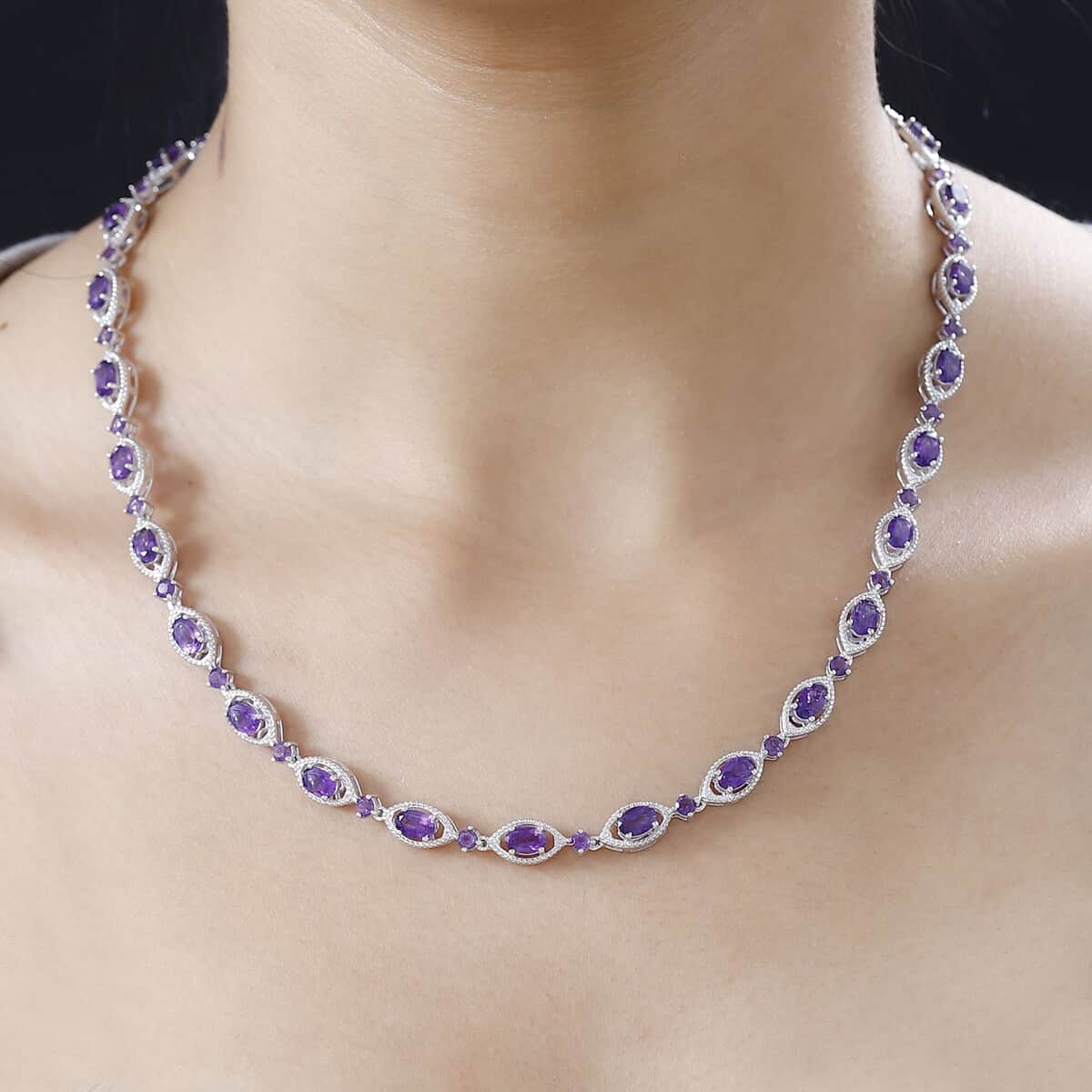 African Amethyst Necklace 18 Inches in Platinum Over Sterling Silver 14.40 ctw image number 2