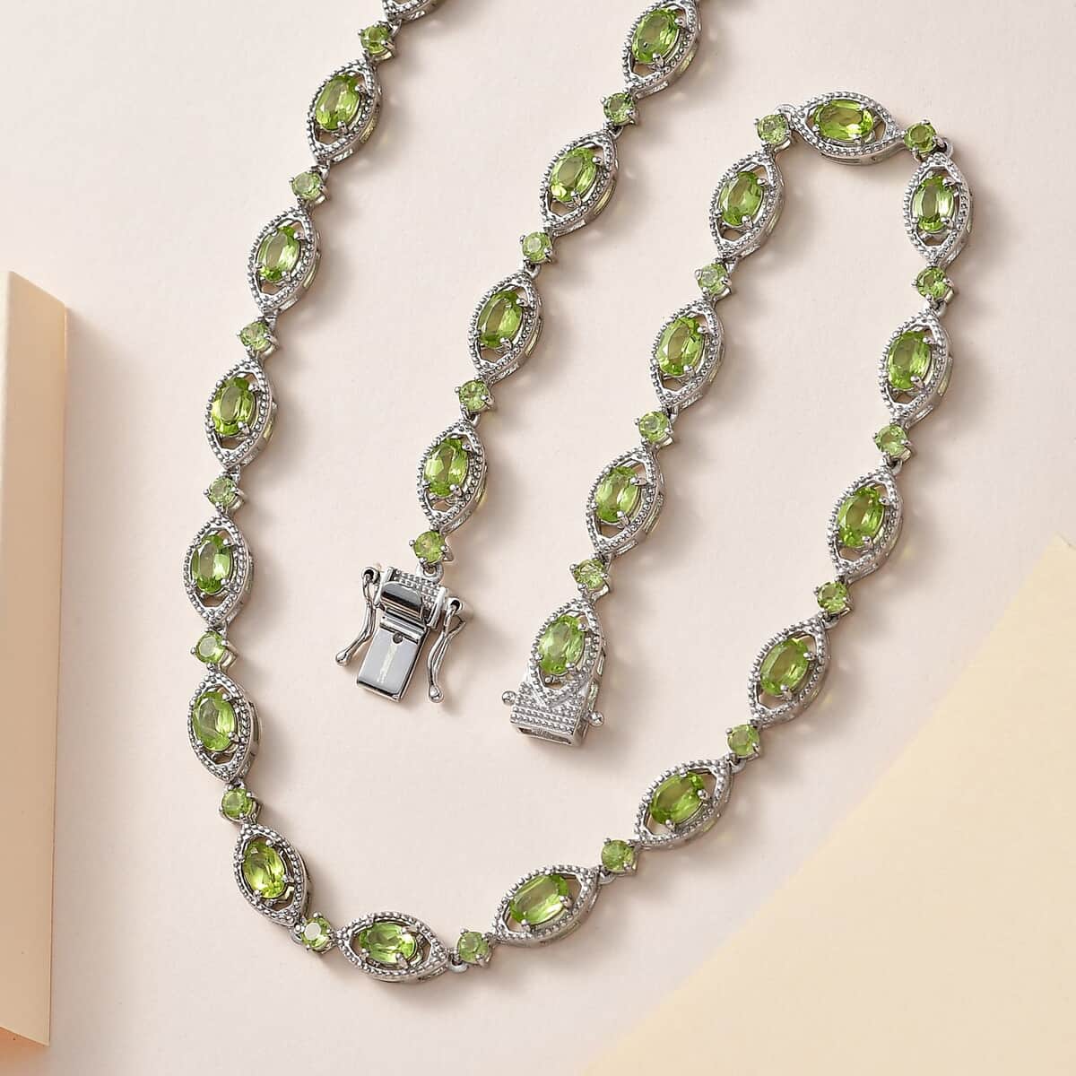 Peridot Necklace 18 Inches in Platinum Over Sterling Silver 35.90 ctw image number 1