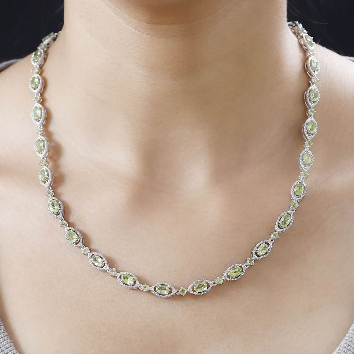 Peridot Necklace 18 Inches in Platinum Over Sterling Silver 35.90 ctw image number 2