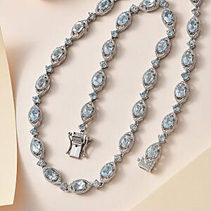 D'Joy Sky Blue Topaz Necklace 18 Inches in Platinum Over Sterling Silver 20.60 ctw