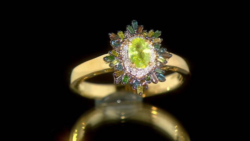 Premium Sava Sphene and Multi Diamond Ring in Vermeil Yellow Gold Over Sterling Silver (Size 10.0) 0.90 ctw