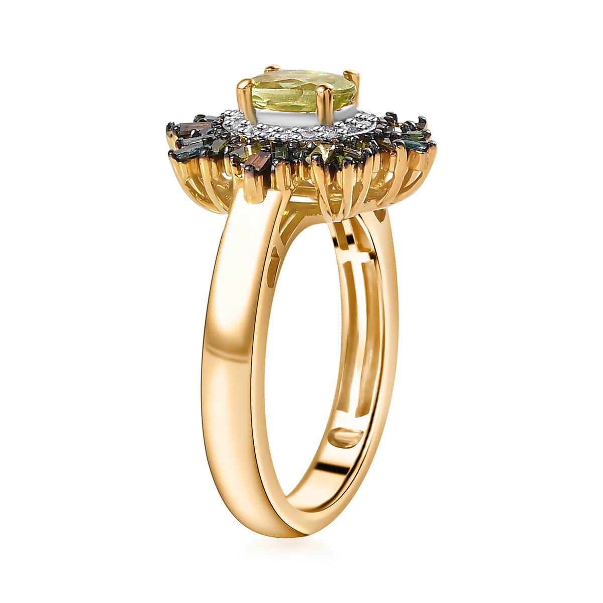Premium Sava Sphene and Multi Diamond Ring in Vermeil Yellow Gold Over Sterling Silver (Size 10.0) 0.90 ctw image number 3