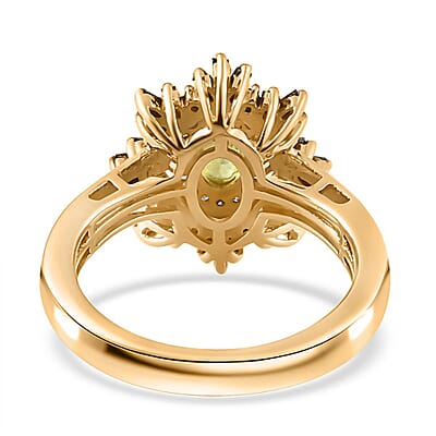 Premium Sava Sphene and Multi Diamond Sunburst Ring in Vermeil Yellow Gold Over Sterling Silver (Size 10.0) 0.90 ctw